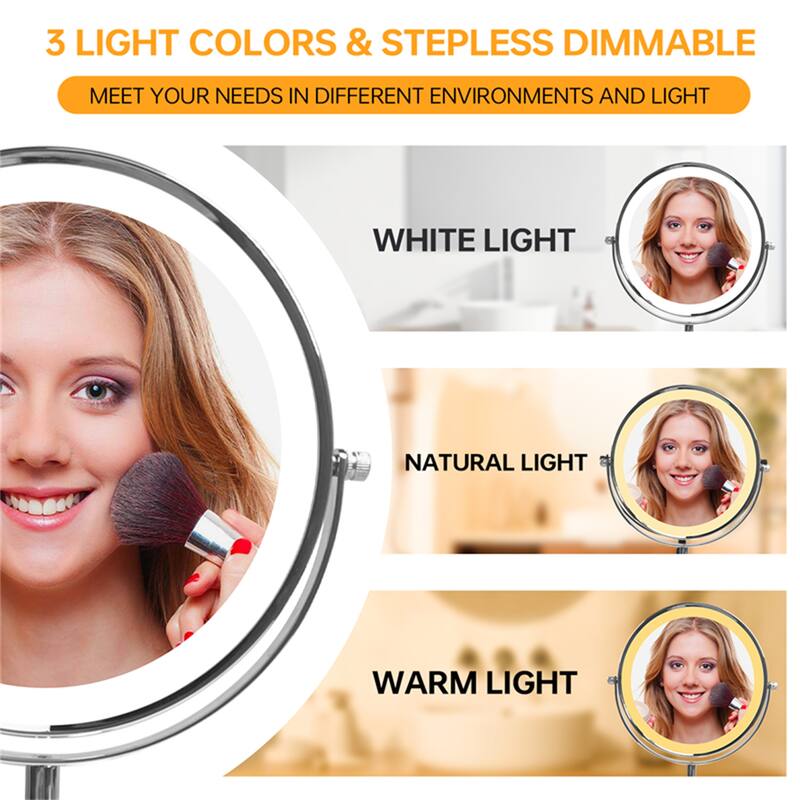 1X/10X 360 Rotation Makeup Mirror w/ Lights and 3 Color Lighting Dimmable