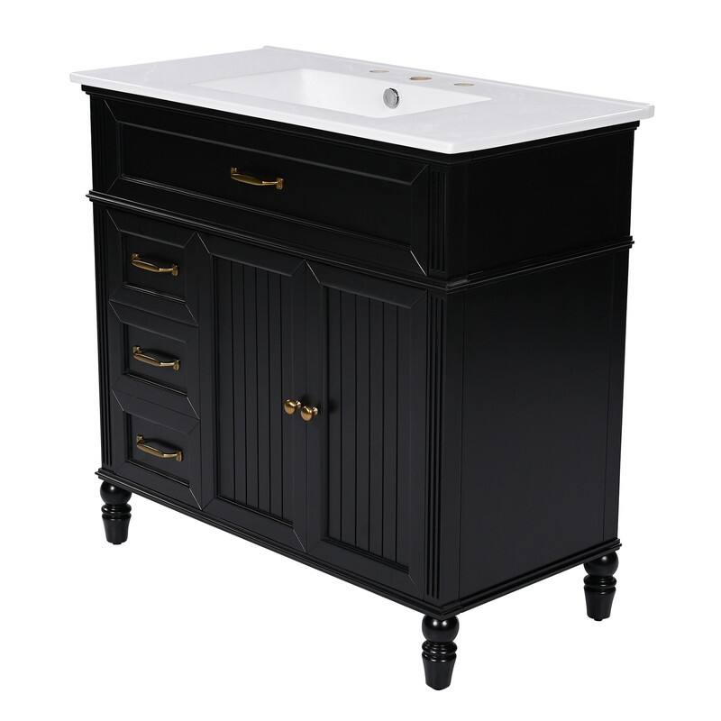 36" Bathroom Vanity with Ceramic Sink Combo, Freestanding Bathroom Storage Cabinet with 2 Storage Drawers and 2 Doors