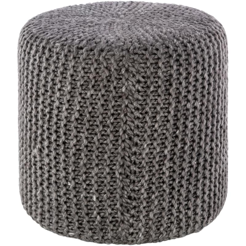 Athina Modern Knitted Wool 18-inch Cylinder Pouf - Charcoal