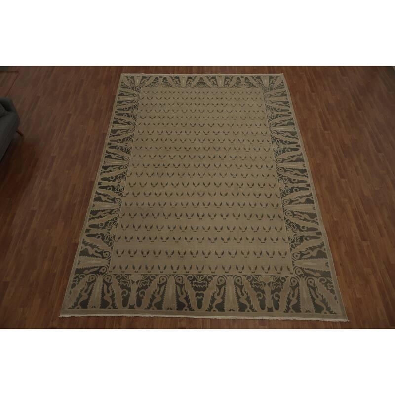 Hand Knotted Oriental 100% Wool Carpet Traditional All-Over Brown Ziegler Area Rug - 14' 9'' X 9' 11''