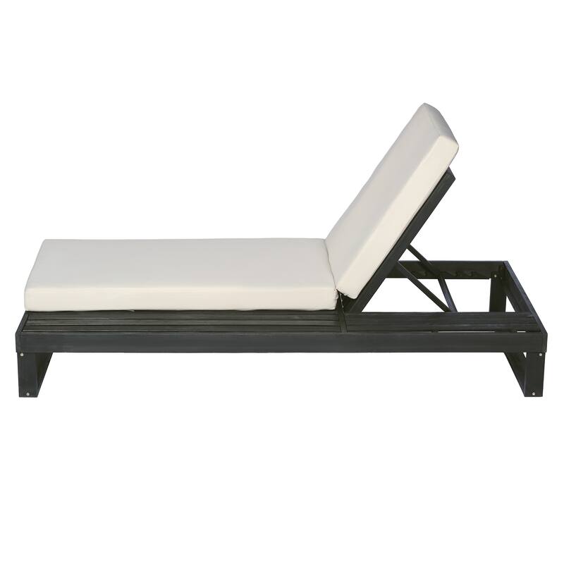 Christopher Knight Home - Modern Outdoor Acacia Wood Chaise Lounge with 4-Position Adjustable Backrest & 3-Fold Cushion