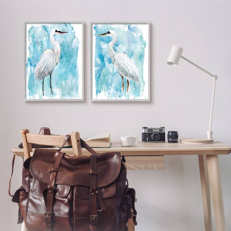 Stupell Nautical Crane Pair White Beach Birds Blue Sky 2pc Multi Piece Framed Wall Art Set