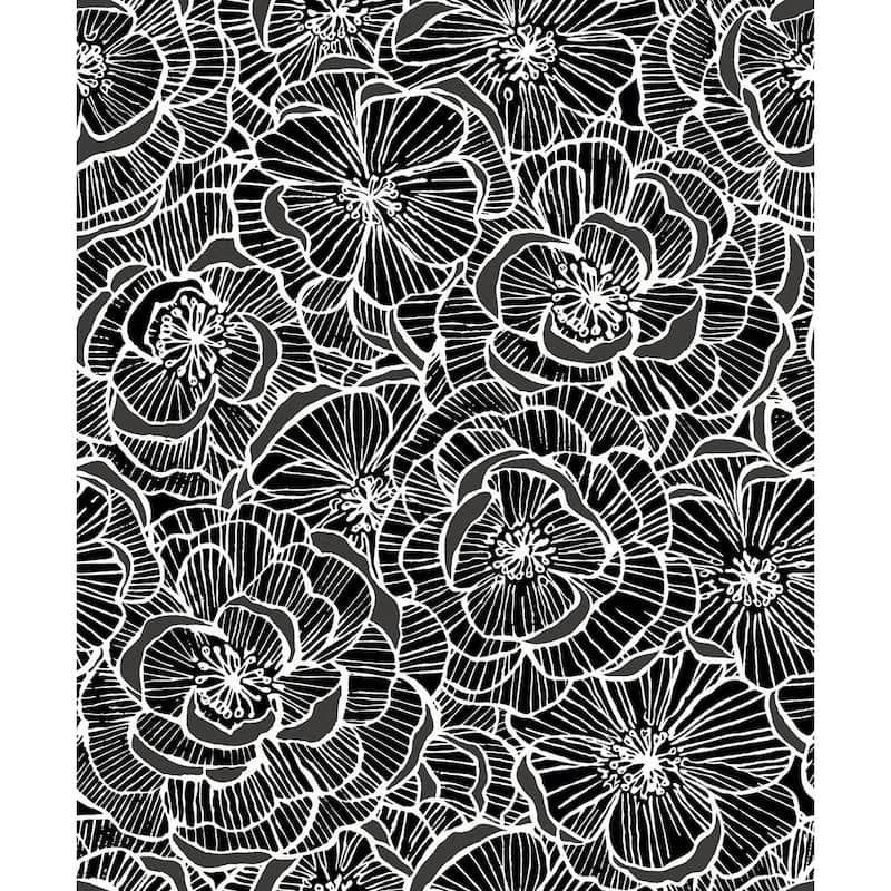 Seabrook Designs Alejandra Floral Non-Woven Unpasted Wallpaper - 20.9 in. W x 33 ft. L - Metallic Charcoal & Black