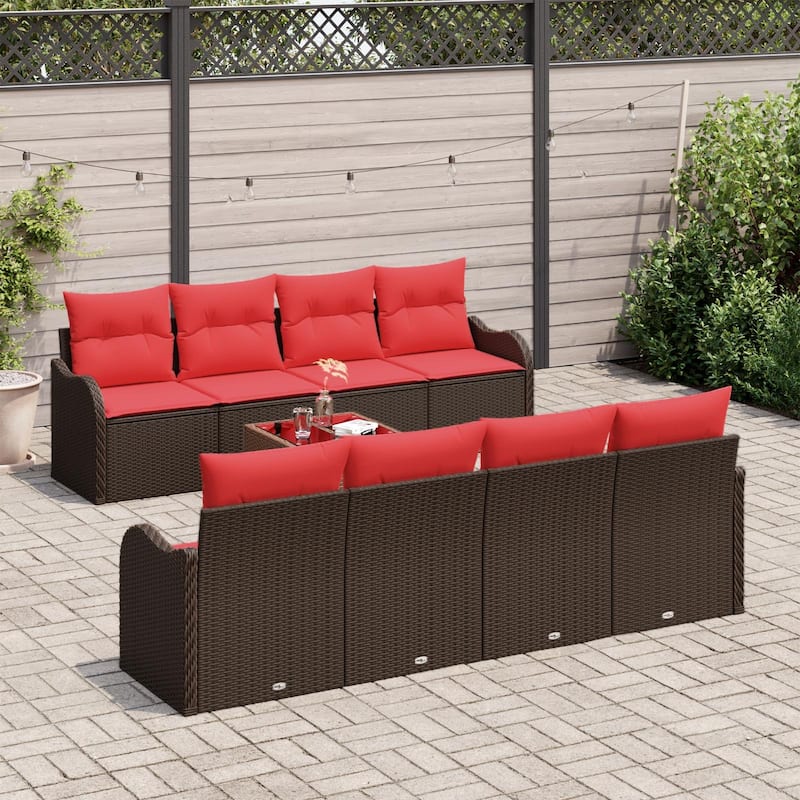 vidaXL 9 Garden Sofa Set with Cushions Black/Brown/Grey Poly Rattan - 90.9 x 24.4 x 27.2