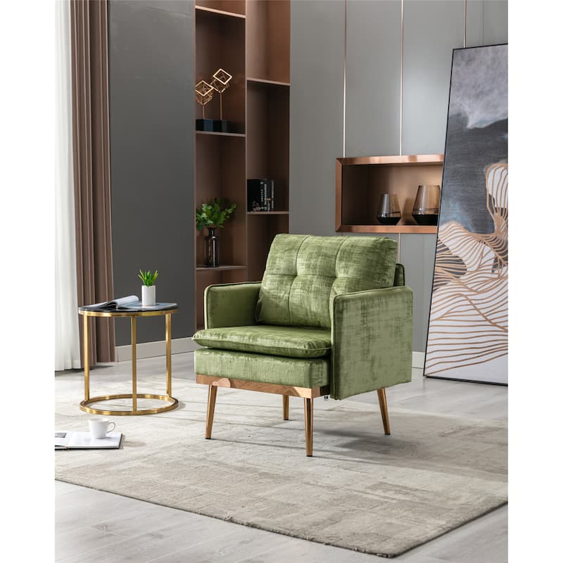 Velvet Upholstered Tufted Accent Chair With Rose Golden feet