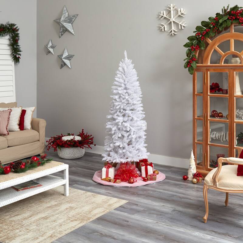 6ft White Artificial Christmas Tree - Pre-Lit with 250 Warm White Lights & Bendable Branches - Slim Holiday Decor - 72