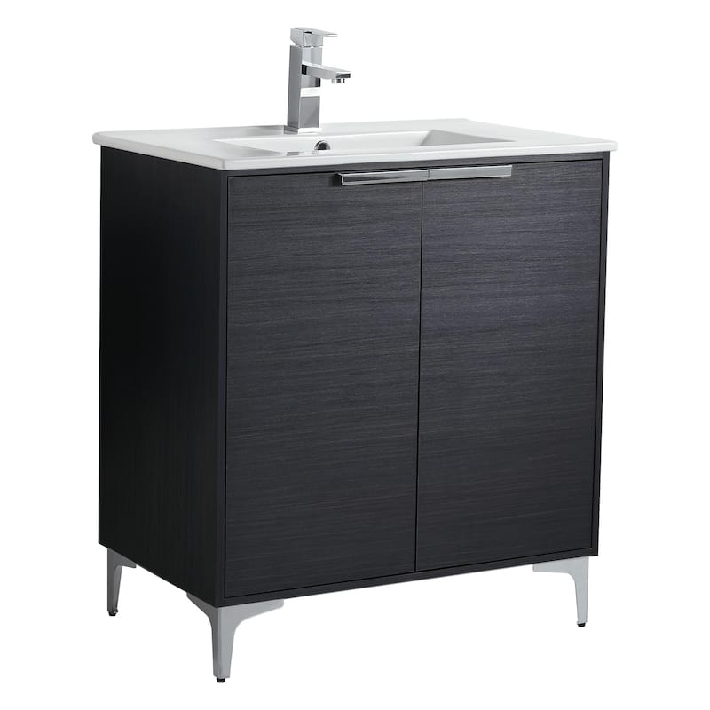 Fine Fixtures Wilmington Bathroom Vanity with White Ceramic Sink. - 30 Inch - Chestnut  - Polished Chrome Hardware