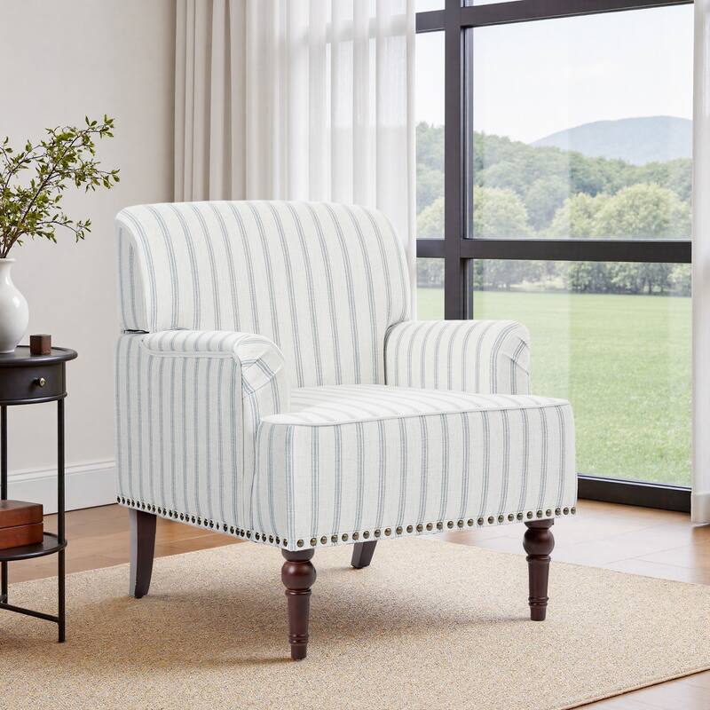 Linen Upholstered Armchair Nailhead Trim Accent Chair