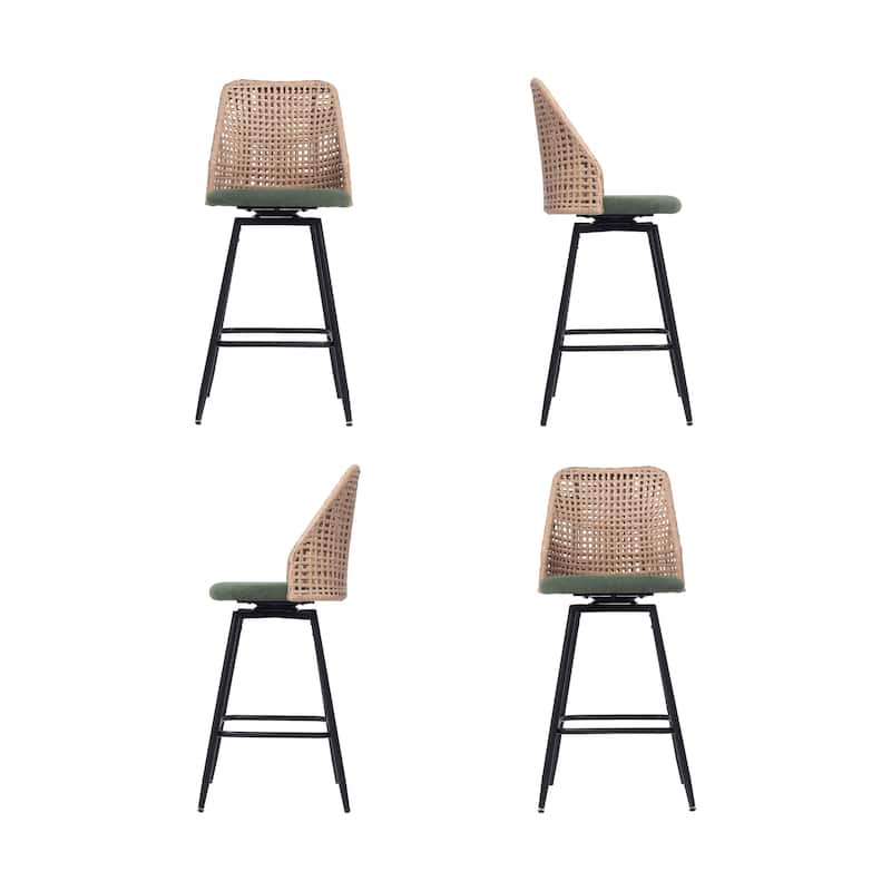Chenille Counter Height Swivel Bar Stools Rattan Back with Metal Legs