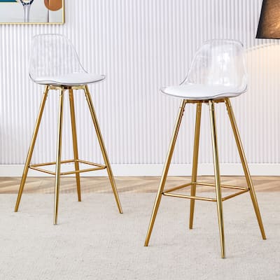 Clear Bar Stools Set of 2, Kitchen Island Chairs with Back and Footrest, Tall Acrylic Bar Chair with Metal Legs
