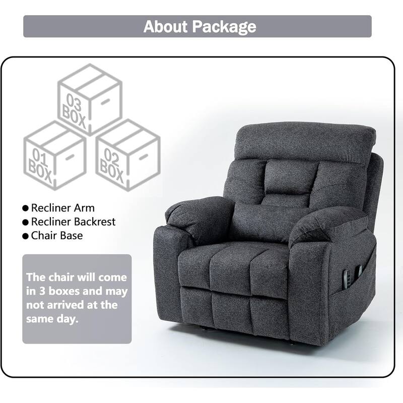 Luxury Electric Lift Recliner with Heat, Massage, 180° Recline, 4 OKIN Motors, Dual Remotes, and Cup Holders.