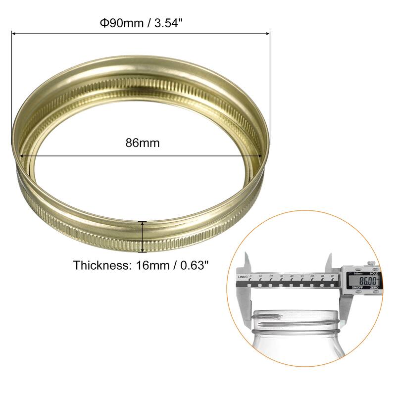 Canning Jar Rings, 12 Pcs Tinplate Replacement Bands Regular Mouth - Gold - 86mm