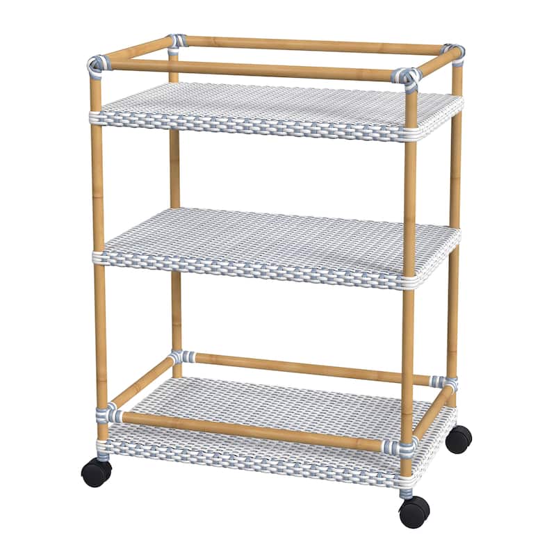Tobias Outdoor Rattan and Metal 3- Tier Rattan Bar Cart