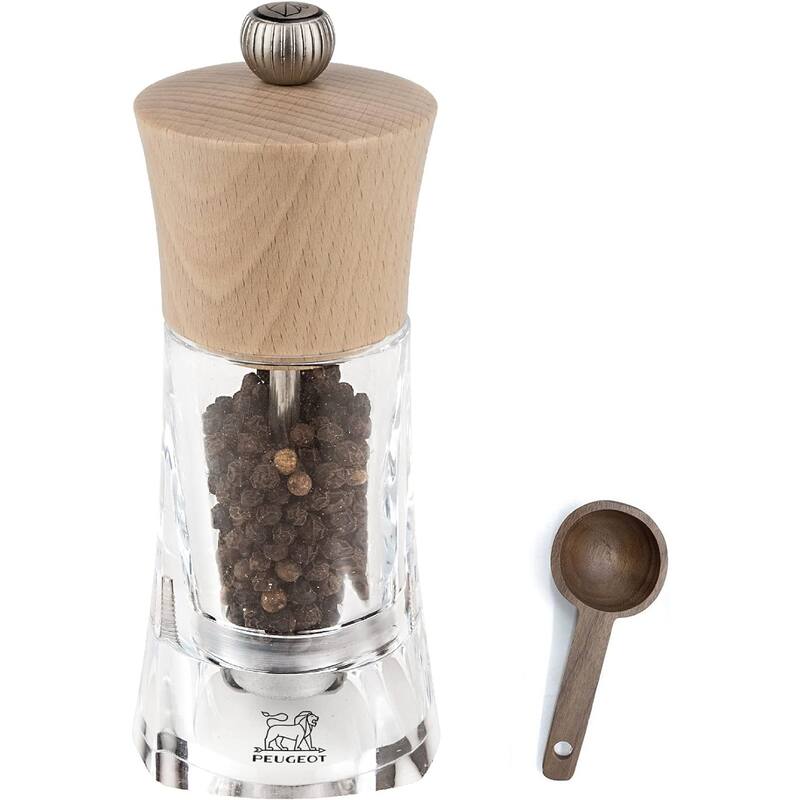 Peugeot - Oleron Manual Mill Pepper Mill- Transparent Adjustable Grinder - Acrylic and Beechwood, Natural - 2 Piece