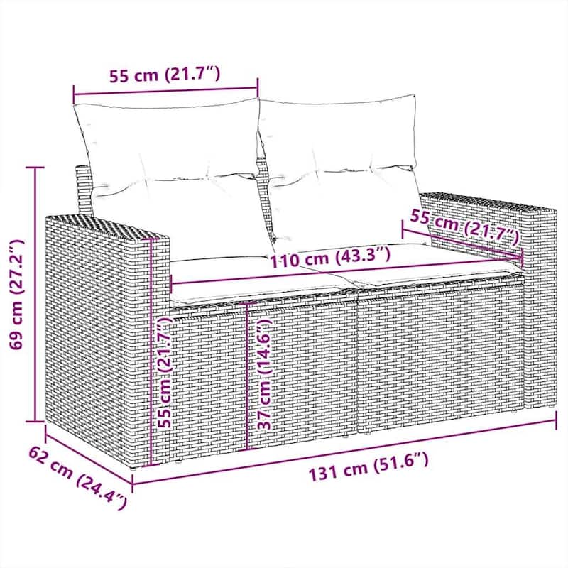 vidaXL Garden Sofa Set Black and Cream PE Rattan and Steel Large Modular - 24.4 x 25.8 x 27.2