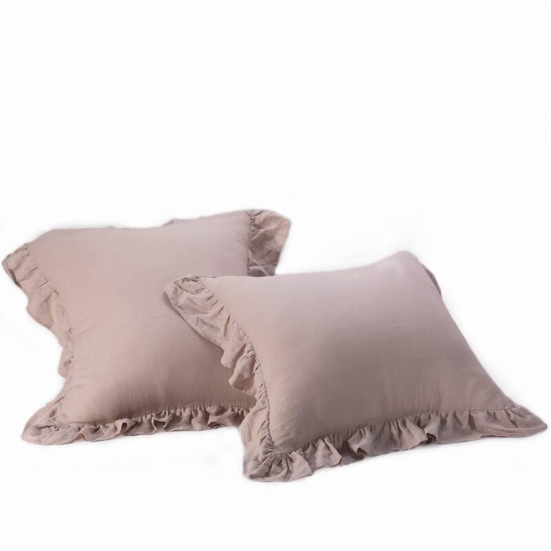 WHOLINENS Washed French Linen Euro Pillow Shams 26x26 Inches