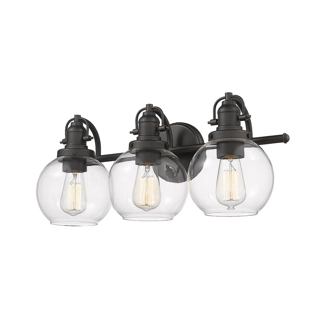 3-light Bronze Bath Bar with Clear Bubble Glass