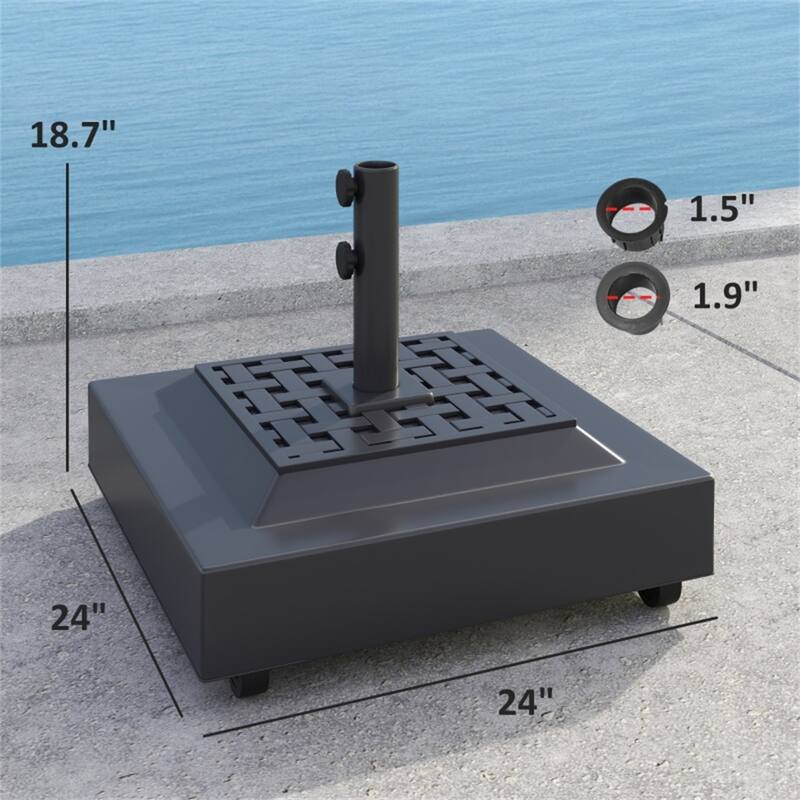 Heavy Duty Rolling Umbrella Base with Wheels Fits 1.5" and 1.9" Poles Fillable with Sand or Water Outdoor Parasol Stand