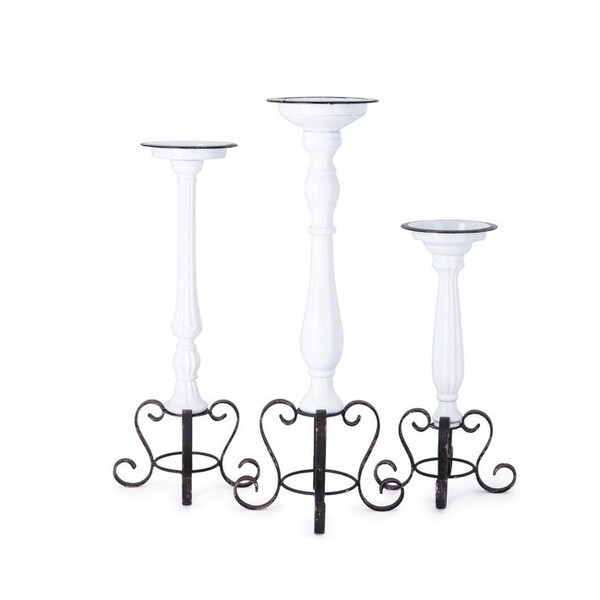 Set of 3 White Trisha Yearwood Bluebird Candle Holders with Black Ornate Bases 24” - N/A