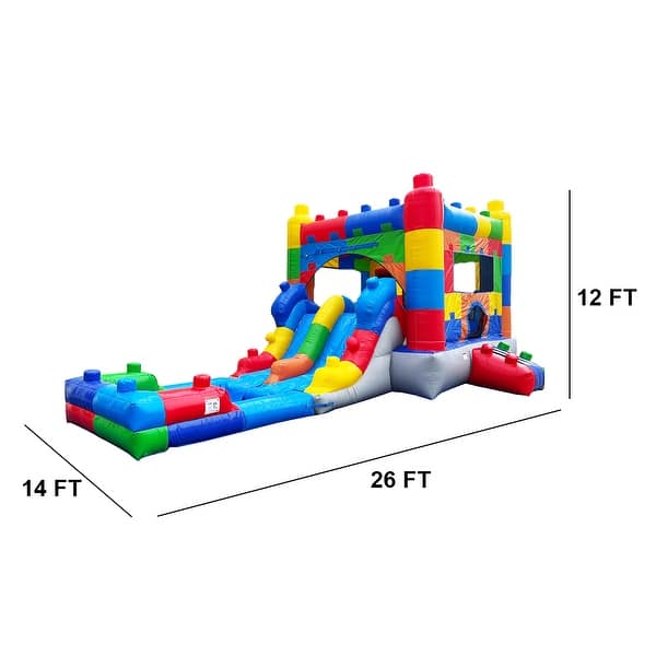 HeroKiddo Block Party Commercial Grade Inflatable Bounce House Water Slide Combo with Air Blower, Lightweight, Kids Outdoor Play