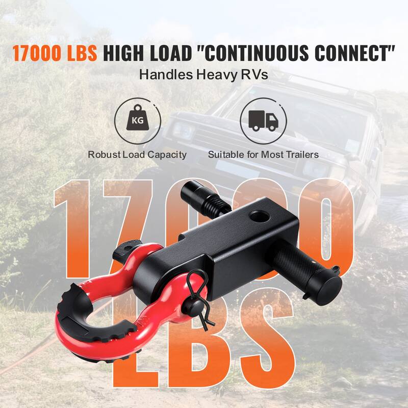 Shackle Hitch Receiver, Fits 2" Receivers, 66000 lbs Breaking Strength, D Ring Shackle with Trailer Hitch Lock Pin, Heavy Duty