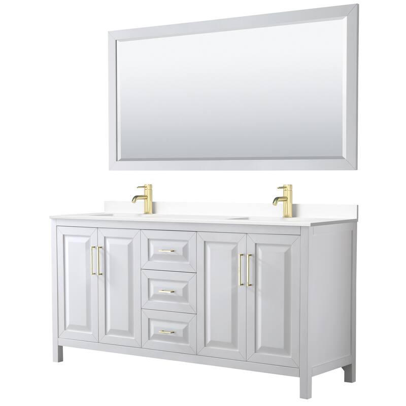 Wyndham Collection Daria 72" Free Standing Double Basin Vanity Set - White / White Cultured Marble Top / Brushed Gold