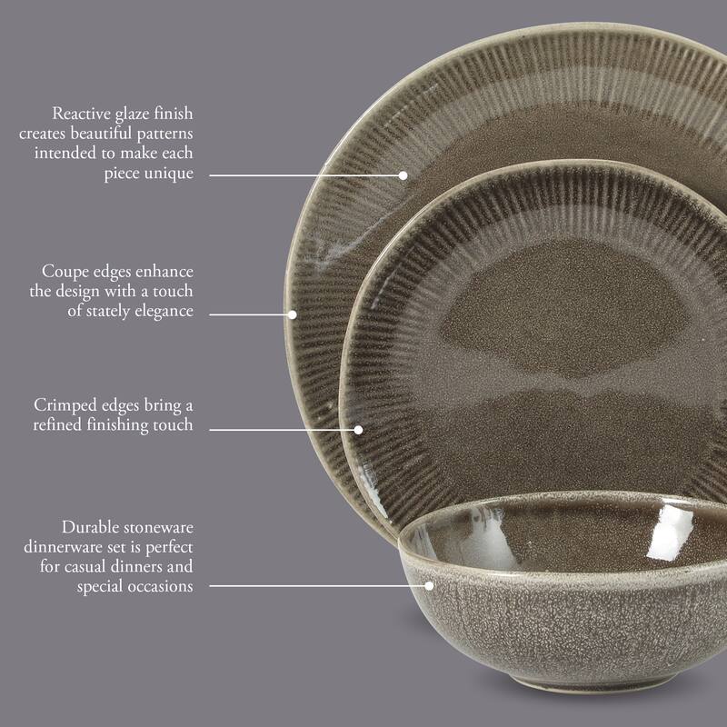 Gibson Elite Sandy Pines Stoneware Plates and Bowls Set - 12 Piece Reactive Glaze Dinnerware Set - Service for 4