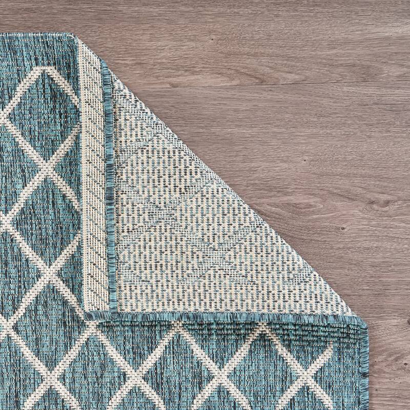 Sevita Sadie Contemporary Trellis Blue/Gray Durable Performance Indoor/Outdoor Area Rug