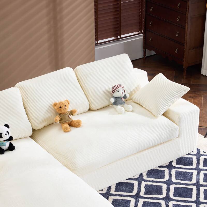 Roomfitters Corduroy Compressed Sofa with 3 Back Cushions & 2 Pillows, Soft Skin-Friendly Couch for Cozy Living Room