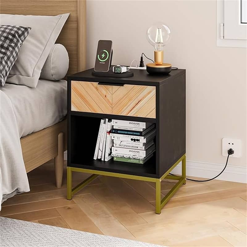 Nightstand with Charging Station - Black
