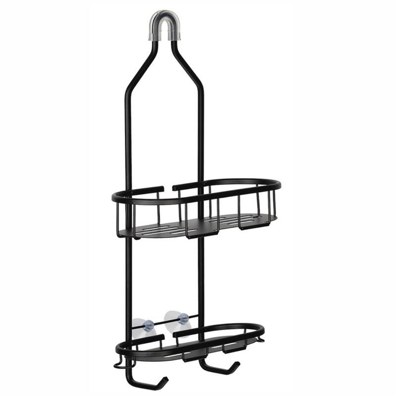 Utopia Alley Rustproof Aluminum Shower Caddy Organizer with 2 Shelves, Includes Shower Rod, Shower liner and shower hooks, Black