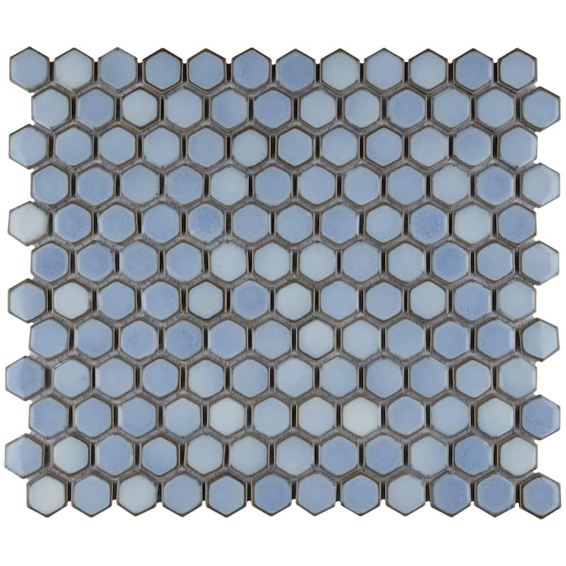 Merola Tile Hudson 1" Hex Frost Blue 11-7/8" x 13-1/4" Porcelain Floor and Wall Tile