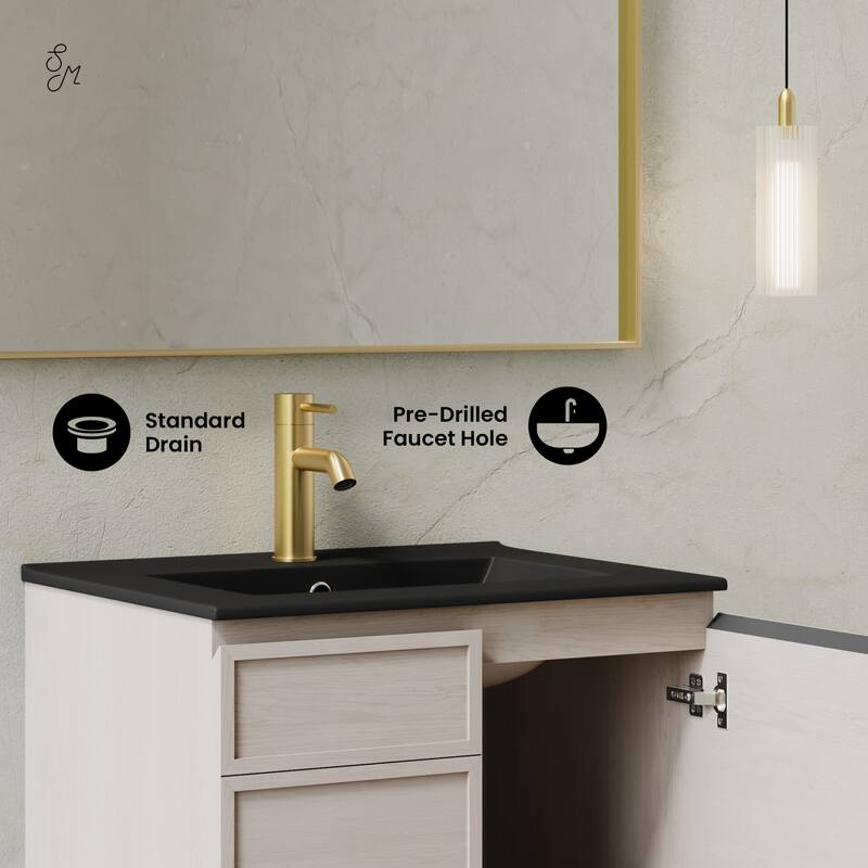 St. Tropez 24" Wall-Mounted Bathroom Vanity In White Oak With Black Sink Top - 24