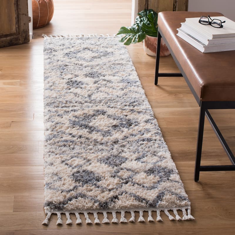 SAFAVIEH Berber Fringe Kavitha Mai Trellis Rug - 2' x 4' - Cream/Navy