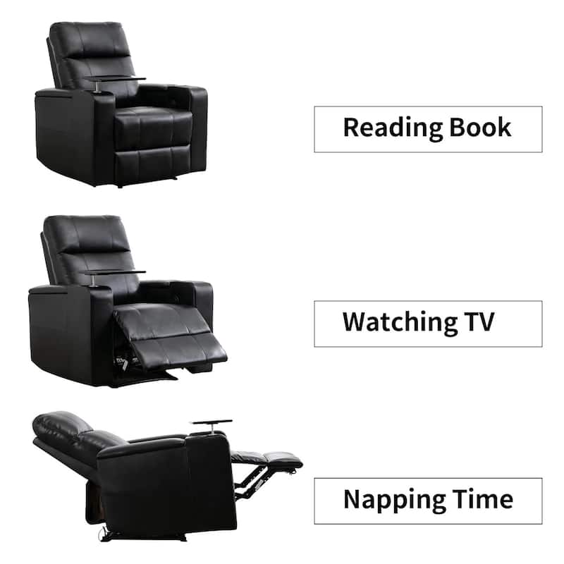 Electric Recliner for Living Room Home Seating Leather Reclining Chair with Cup Holders USB Ports and Hidden Storage