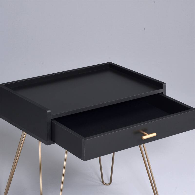 Black and Gold Wood Storage End Table