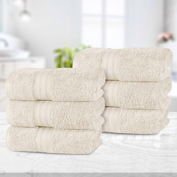 Superior Atlas Cotton Plush Absorbent Heavyweight Hand Towel Set of 6 - Almond