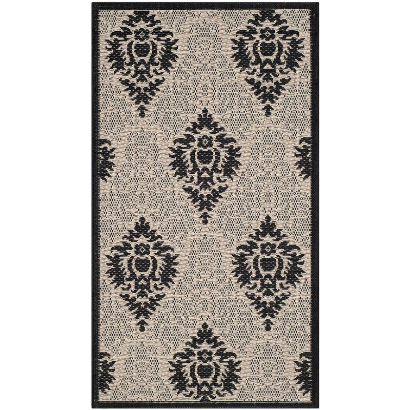 SAFAVIEH Courtyard Donara Boho Indoor/ Outdoor Waterproof Patio Backyard - 2' x 3' 7" - Sand/Black