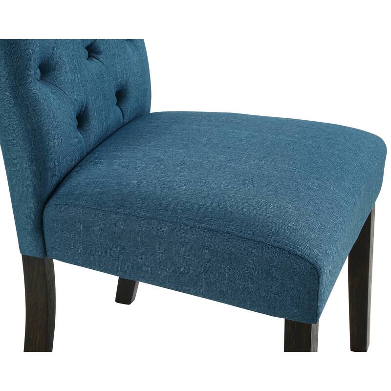 Blue Button Tufted Upholstered Bench, Upholstered Dining Chairs, Dining Table and Chairs Set with Rectangular Table