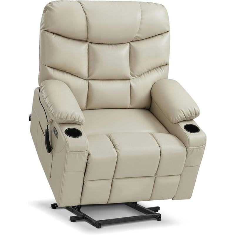 MCombo Wide Power Lift Recliner Chair with Extended Footrest for Big Elderly People, Faux Leather R7289