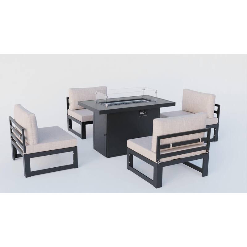 LeisureMod Chelsea 5-Piece Outdoor Patio Chairs and Fire Pit Table Set