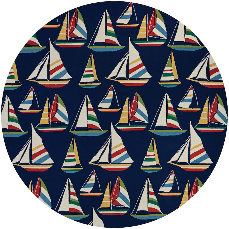 Picadilly Seafaring Navy Blue Indoor/ Outdoor Area Rug - 7'10" Round