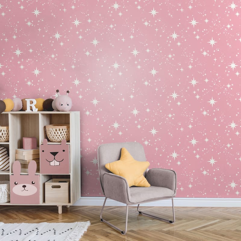 Advantage Twinkle Pink Starry Skies Wallpaper