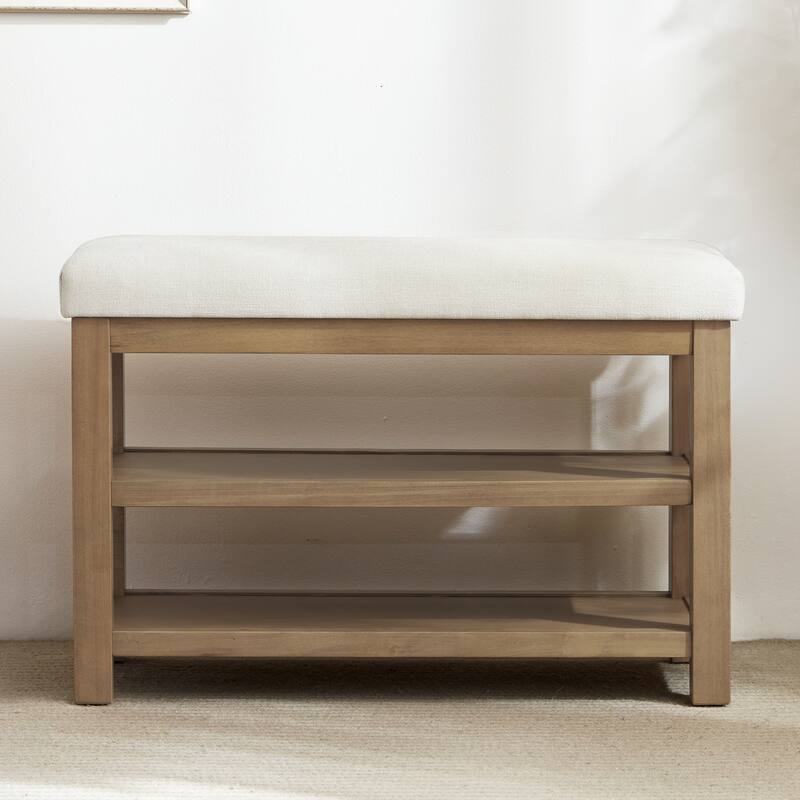 HUIMO Multi-Functional Solid Wood Bench with Storage Shelves 46in/39in - 31 - Beige