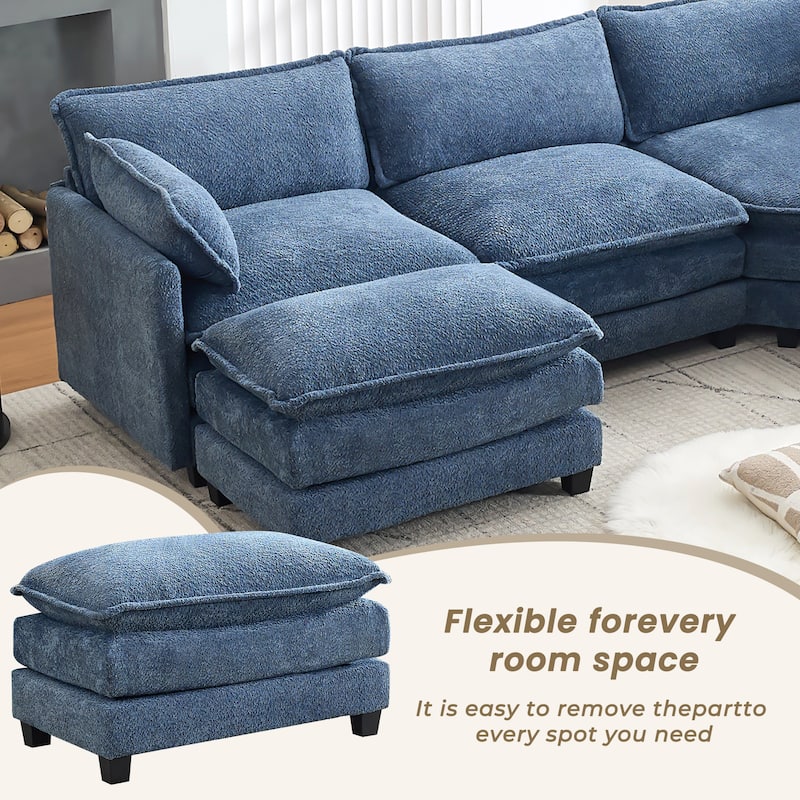 CLICKBIN Chenille Fabric Stragiht Arm L-Shaped Modular Sectional Sofa Couch with Ottoman for Living Room