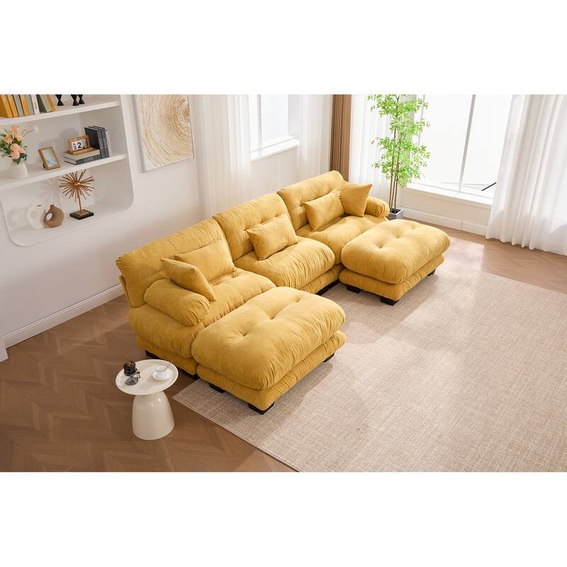 118'' Large U Shape Sofa Velvet Modular Sofa with 2 Ottomans for Living Room