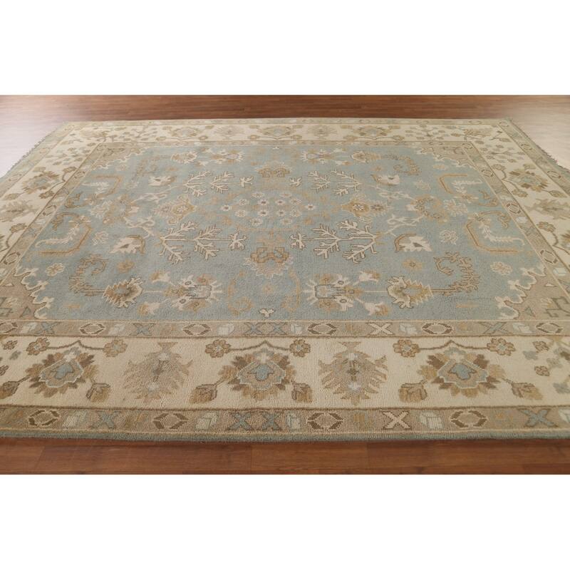 Earth Tone Oushak Indian Area Rug Handmade Wool Carpet - 9'3"x 11'10"