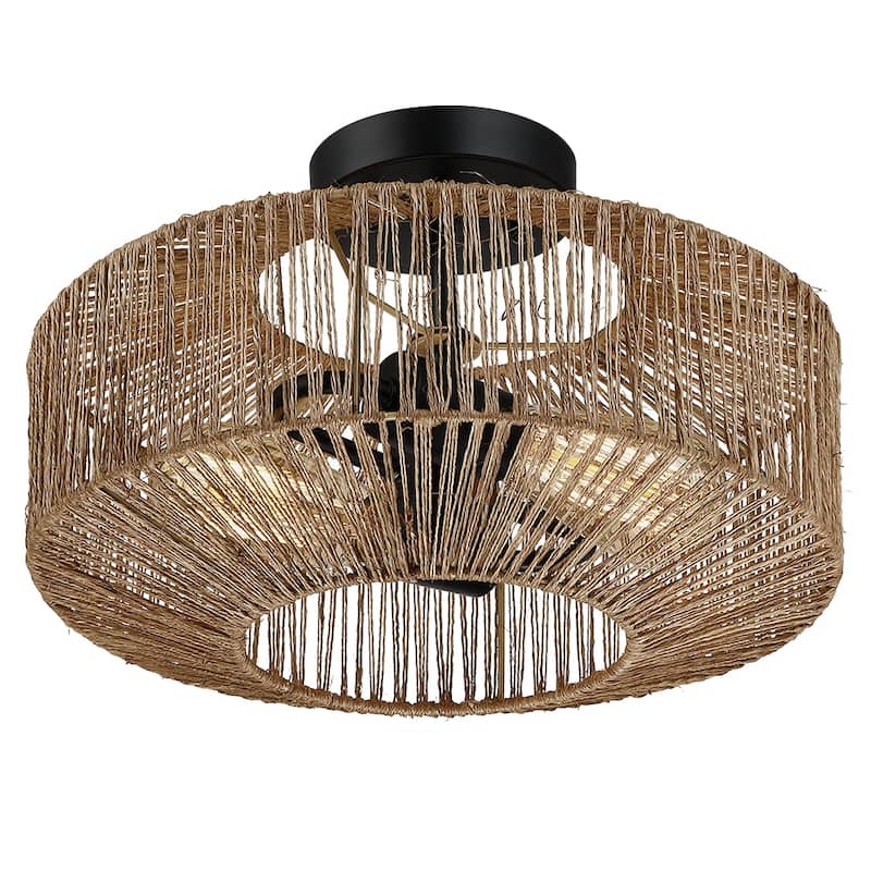 Dorn 2-Light Bohemian Jute Rope Semi-Flush Mount - W14"x H10" - 14 in. W