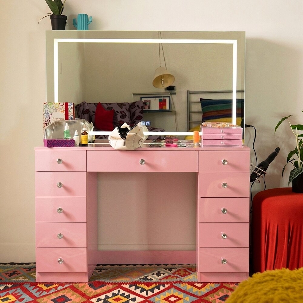 chinese dress ladies Vanity Desk with Mirror Light Adjustable Bright Bedroom Dressing Table –  VEYELASH main image 1