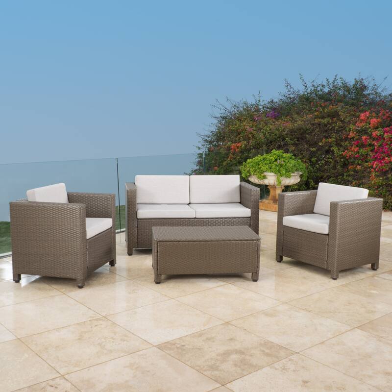 4 Piece Outdoor Patio Furniture Set All-Weather Rattan Conversation Sofa Sets with Coffee Table